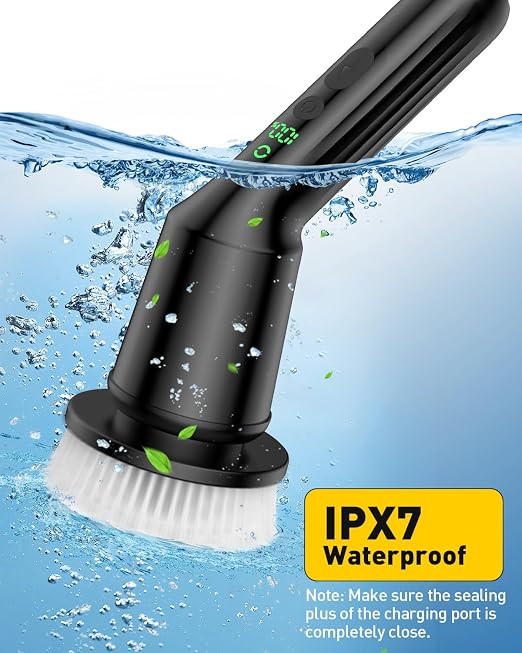 Electric Spin Scrubber for Cleaning Bathroom, Shower Scrubber Rotary Floor Brushes with IPX7 Waterproof & 2 Speed, 3 Brush Heads, Bathroom Cleaning Supplies for Toilet Shower Tub Sooty