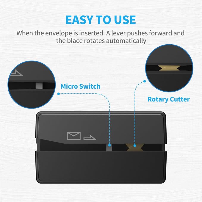 Battery Operated Electric Letter Opener - Letter Openers Envelope Slitter, Envelope Opener, Mail Opener, Universal Envelope Efficient Letter Opener Tool for Office, Home (Black)