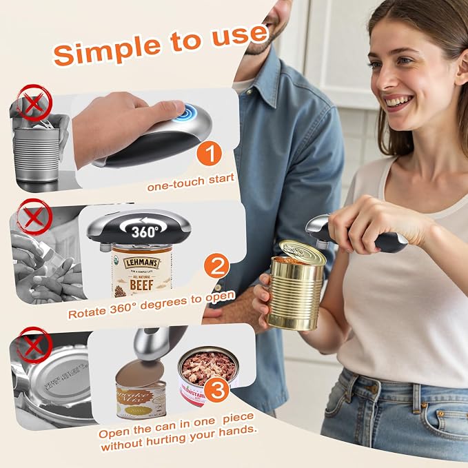 NOTUSIUY One-Touch Can Opener Electric with Rechargeable USB-C Fast Charge, The Popular Electric Can Openers for Senior, Kids, and Best Gift in Kitchen（silver）