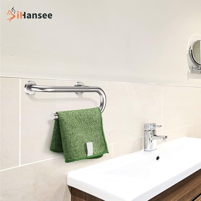 𝐔𝐩𝐠𝐫𝐚𝐝𝐞𝐝 Toilet Grab Bars 16 Inch - Toilet Paper Holder Grab Bar Stainless Steel Knurled Toilet Grab Bars for Seniors Bathtub Bathroom Rails for Elderly Safety Balance Support, Brushed Nickel