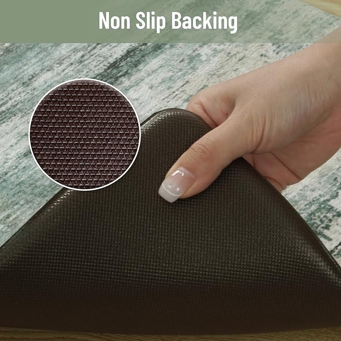 KIMODE Kitchen Mats Cushioned Anti Fatigue, Abstract Kitchen Rugs Sets of 2, Non Slip Kitchen Mats for Floor, Padded Kitchen Floor Mats for Sink Laundry Office Desk Green Multi 17"x47"+17"x29"