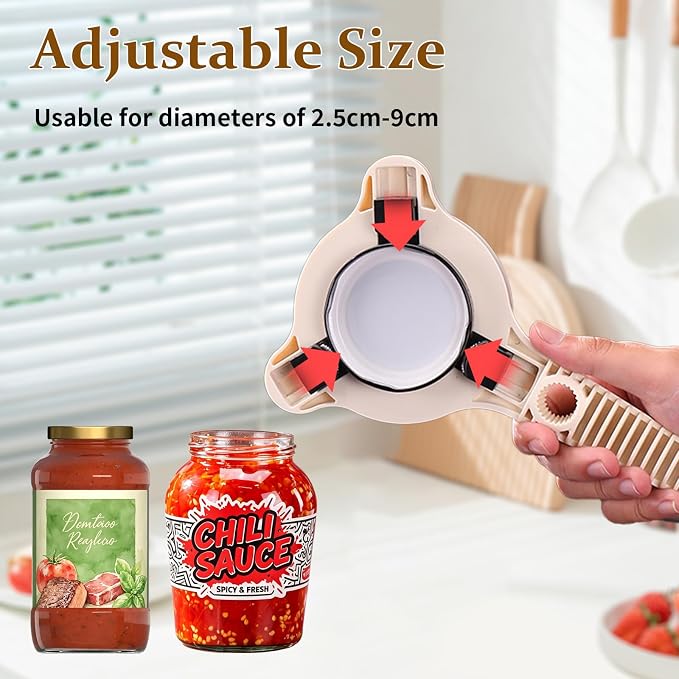 Adjustable Stainless Steel 4-in-1 Jar Opener, Multi-Functional Retractable Bottle Opener with Ergonomic Non-Slip Handle Grip, Easy Twist Kitchen Tool