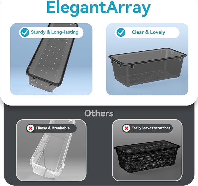 ElegantArray 12-Piece Drawer Organizer Set, 4 Sizes Versatile Plastic Vanity Organizer for Makeup, Stationery, Gadgets, in Kitchen, Bathroom, Office, and Bedroom, Black