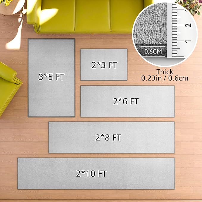 AREDO Runner Rug with Non Slip Rubber Backing, Washable Soft Floor Carpet for Kitchen, Hallway, Entryway Indoor, Bedroom, Laundry, Low Pile Area Rugs, Solid color with Pointillism style, 2*10 ft GREY