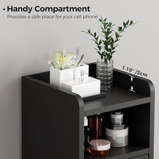BEWISHOME Small Bathroom Cabinet, Bathroom Storage Cabinet with Adjustable Shelves & 2 Doors, Narrow Toilet Paper Cabinets, 7.9" D x 7.9" W x 31.5" H, for Small Spaces, Black YYG03B
