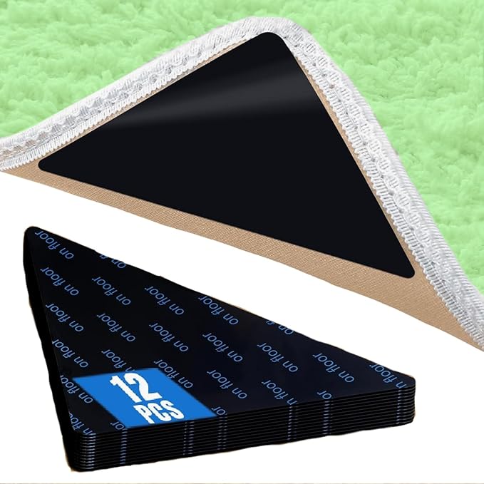 12 Pack Triangle Anti-Slip Rug Grippers Reusable Carpet Holders Prevent Curling and Sliding Perfect for Home Safety and Daily Use