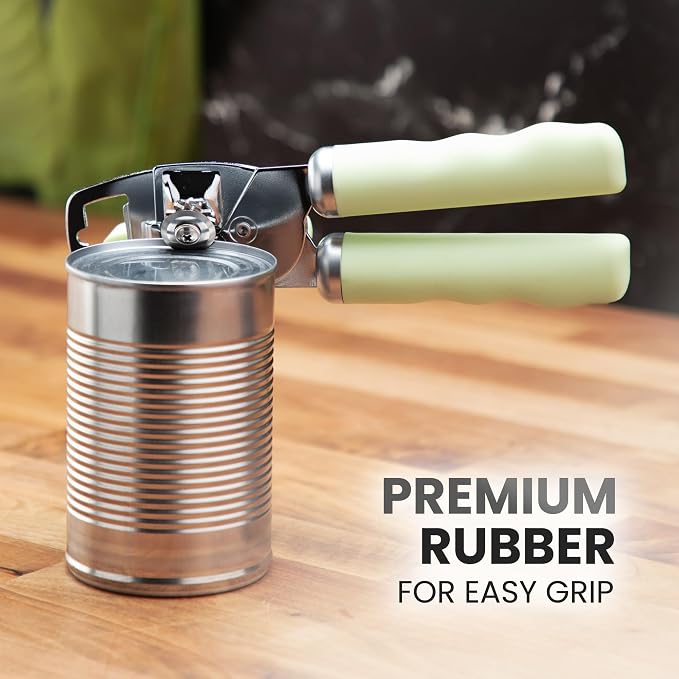 Zulay Kitchen Heavy Duty Stainless Steel Can Opener Manual with Bottle Opener - Rust Proof Manual Can Opener With Turn Knob & Comfy Soft Grip Handles - Pistachio