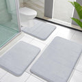 Yimobra Memory Foam Bath Mat Set 3 Pieces- Super Soft Absorbent Quick Dry Bathroom Rug Sets, Machine Washable Non Slip Floor Carpet for Tub Shower, Vanity & Toilet Base, Silver