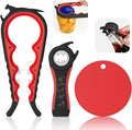 Jar Opener Set - 6-in-1 Adjustable Jar Opener Can Opener, 4-in-1 Bottle Opener Lid Opener & Rubber Jar Gripper, Multifunctional Kitchen Gadget for Seniors, Arthritis, Weak Hands (Red&Black)