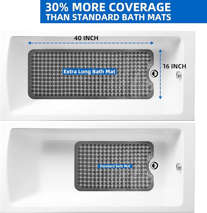 MOONFLY Shower and Bathtub Mat,40x16 Inches,Extra Long Non Slip Mats with Suction Cups and Drain Holes, Machine Washable and Anti Slip Bathmats, Bathroom Mats for Tub Nonslip (Translucent Black)