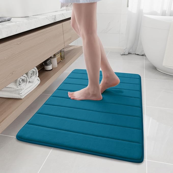 Buganda Memory Foam Bath Mat, 35.4" x 24", Ultra Soft and Non-Slip Bathroom Rugs, Water Absorbent and Machine Washable Bath Rug Runner for Bathroom, Shower, and Tub, Peacock Blue