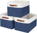 Bagnizer Storage Bins Large Fabric Storage Baskets for Shelves 3 Pack, Decorative Linen Closet Baskets with Handles for Organizing, Shelf, Clothes, Home, Office, 15x11x9.5Inches (NavyBlue&White)