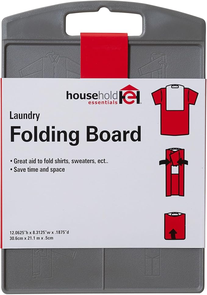 Household Essentials Shirt Folding Board for T-Shirts, Polos & Dress Shirts, Space Saving Laundry Folder with Easy-Glide Handle, Closet & Drawer Organizer, Dark Grey