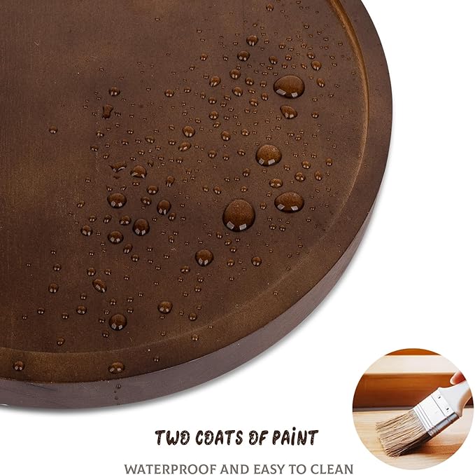Round Decorative Tray Wood Bathroom Counter Organizer Farmhouse Kitchen Decor Wooden Riser for Soap Dish, Perfume, Candle, Sponge, 11" - Walnut
