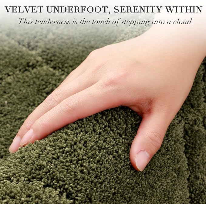 Bathroom Rugs, 32x20 Inches Bath Mats Non Slip, Extra Soft Absorbent Microfiber Shower Bath Rugs Mats Carpet for Bathroom Floor Decor, Machine Washable (Olive Green)