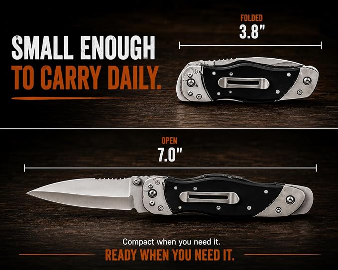 Folding Utility Knife with Belt Clip, Heavy Duty Pocket Knife & Box Cutter Gift Set for Men - Ideal for Work and Everyday Carry