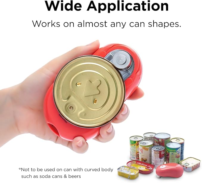 Kitchen Mama One Touch Electric Can Opener: Auto-Stop, Ergonomic Design for Seniors with Arthritis, One Button Press, Smooth Edge, Cordless, Food-Safe, Automatic, Hands Free, Battery Operated (Red)
