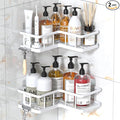 YASONIC Corner Shower Caddy Adhesive, 100% Rustproof Shower Organizer, No Drill Shower Shelf for Inside Shower, Wall-Mounted Shower Storage for Homes (2 Pack, White)