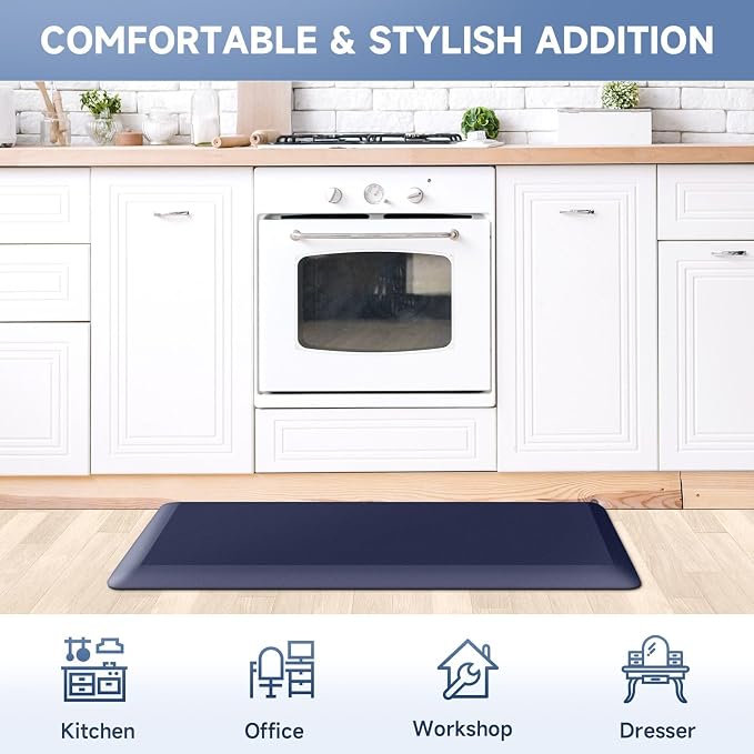4/5 Inch Thick Kitchen Mat Anti Fatigue Mat Kitchen Rugs Kitchen Decor Non-Slip, Stain & Water Resistant, Kitchen Mats Desk Mat for Kitchen, Office, Workshop, Blue, 17'' x 60''