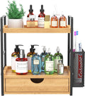 LEMIKKLE Bathroom Counter Organizer with Drawer and Basket,Wood Countertop Organizer for Bathroom Decor Makeup Tray for Perfume Skincare Bedroom Kitchen Corner