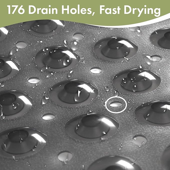 AmazerBath Shower Mat Non Slip 40 x 16 Inches, Shower Stall Mats with Suction Cups and Drain Holes, Non Slip Bath Mat for Tub for Elderly & Kids, Clear Black