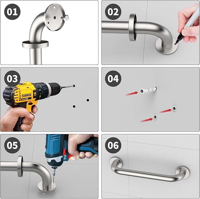 2 Pack 16 Inch Shower Grab Bar 1.25" Diameter, ZUEXT Satin Brushed Nickel Stainless Steel Bathroom Grab Bar, Bath Balance Bar,Safety Hand Rail Support,Handicap Injury Elderly Senior Assist Bath Handle