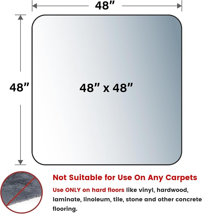 Yecaye Office Chair Mat for Hardwood Floor, Clear Computer Desk Chair Mat, PVC Heavy Duty Floor Protector for Rolling Chairs, 1.7mm Thick Floor Mat (Transparent, 48" x 48" x0.07'')