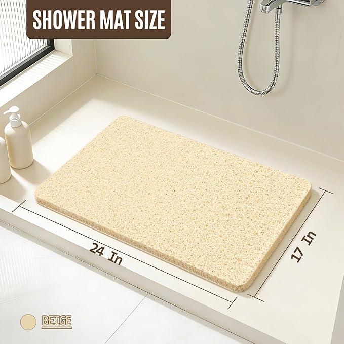Joyhalo Shower Mat Bathtub Mat Non Slip, Bathmats Non Slip, Quick Drying Foot Scrubber Loofah Mats for Shower, Tub, Bathroom, Home, 17x24inch, Beige