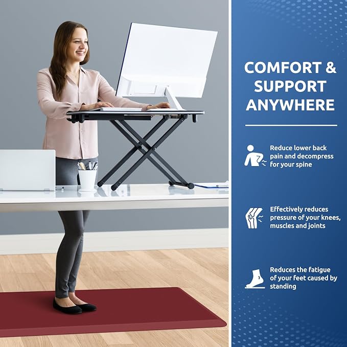 KitchenClouds Kitchen Mat Cushioned Anti Fatigue Rug 20"x39" Water Resistant, Non Slip, Standing and Comfort Desk/Floor Mats for House Sink Office (Red)