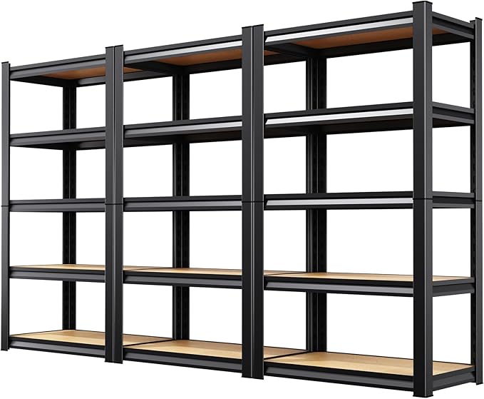 3-Pack Garage Shelving for Home Storage & Multi-Room Organization, 71" H x 28" W x 14" D 5-Tier Adjustable Metal Storage Rack for Tools, Household Essentials, Garage, Pantry & Basement Storage