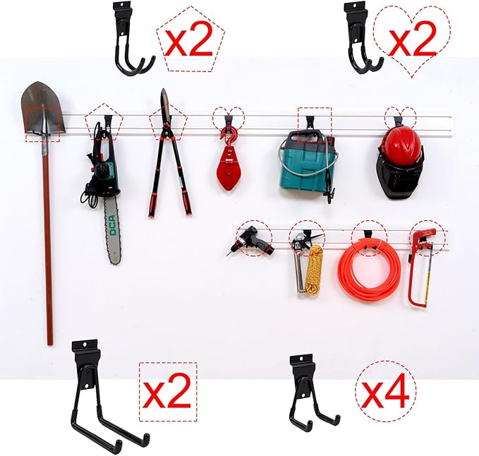 Slat Wall Hook 10 Pack Garage Heavy Duty Wall Mount Power Tool Organizer Black Bike Accessory for Garage Wall, Slat Wall Accessories Ladder Hooks