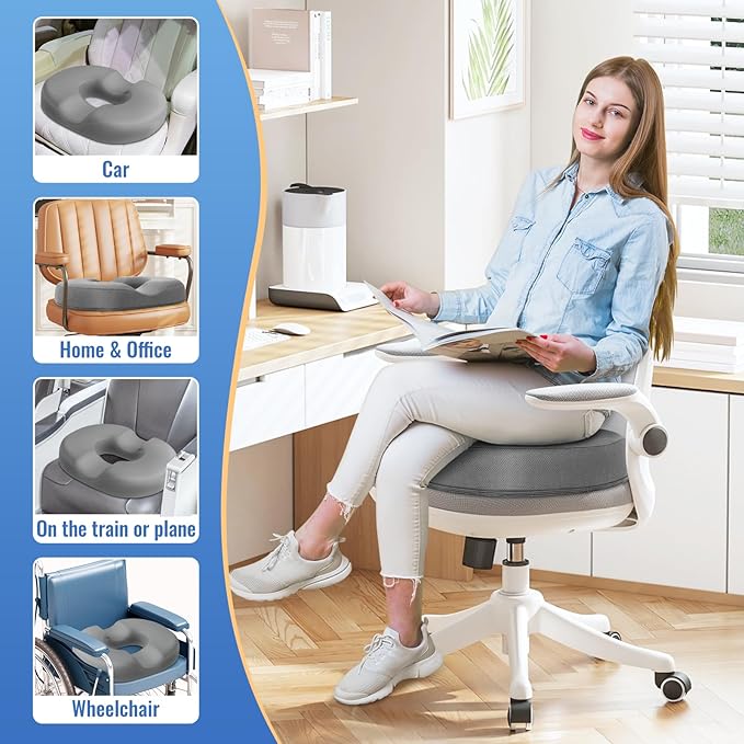CloudBliss Donut Pillow Stadium Seat Cushion for Tailbone Pain Relief and Hemorrhoids, Memory Foam Seat Chair Cushion, Portable Seat Cushions for Bleachers, Car, Home & Office
