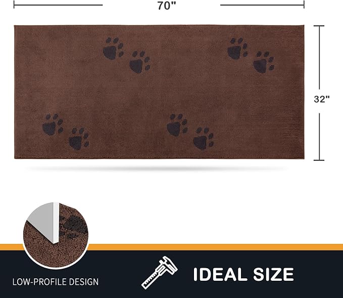 PURRUGS Dirt Trapping Door Mat 32" x 70", Non-Skid/Slip Machine Washable Microfiber Entrance Rug, Shoes Scraper, Dog Doormat, Super Absorbent Floor Mat for Muddy Wet Shoes and Paws, Brown
