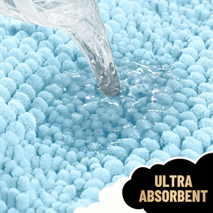 OLANLY Thick Bathroom Rugs 36x24, Extra Soft Absorbent Chenille Striped Bath Rugs, Rubber Backing, Machine Wash Dry, Bath Mats for Bathroom Floor, Tub and Shower, Home Decor Accessories, Sky Blue