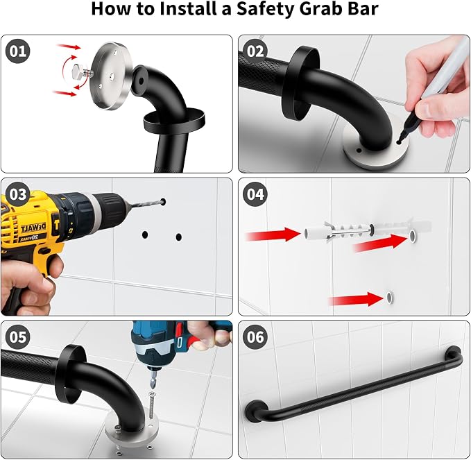 Matte Black Grab Bar 32 Inch, iHansee Anti-Slip Bathroom Grab Bar w/Knurled Texture Grip, Stainless Steel Safety Handrail for Toilet Bathtub, Wall-Mount Shower Handle Handicap Bars for Senior Elderly