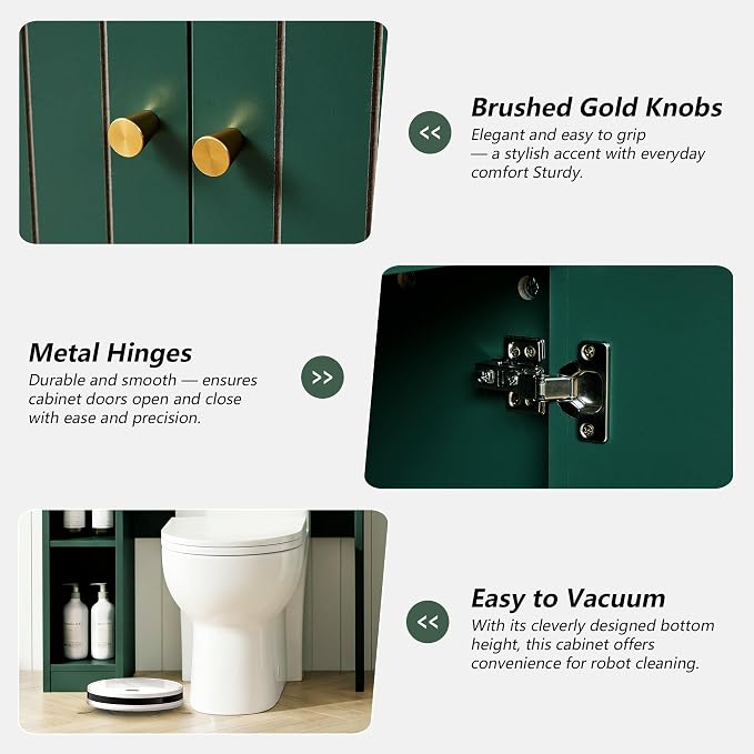 LEVNARY 31" Wide Over the Toilet Storage with Toilet Paper Holder, Arched Bathroom Organizer with Fluted Doors, 4-Tier Space Saving Freestanding Cabinet with Adjustable Shelves (Green)