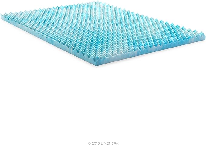 Linenspa 3 Inch Gel Memory Foam Mattress Topper – Egg Crate Style, Reversible for two feels – Promotes Airflow & Relieves Pressure Points – Full