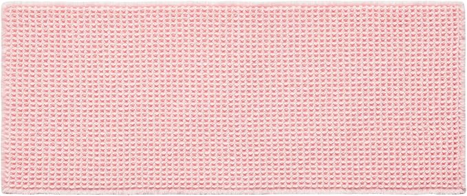 TYUU Light Peachy Pink Long Bathroom Rugs, Waffle Runner Rug Bathroom Non Slip Washable Quick Dry Cute Bath Mat Boho Farmhouse Bath Mat, 72"x24" Light Peachy Pink