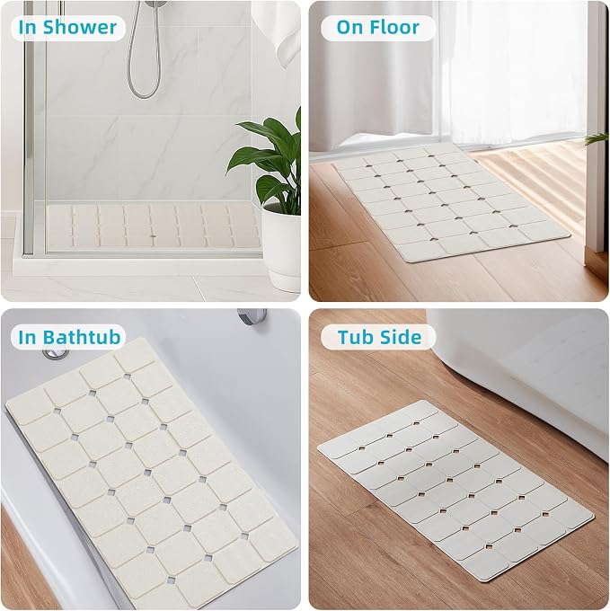 Yanzifly Non-Slip Silicone Bathtub Mat – Foldable, Machine Washable, Durable & Eco-Friendly Bath & Shower Mat with Strong Suction Cups, Large Drain Holes, Ideal for Family Use, 14.9 x 27.5in, Beige