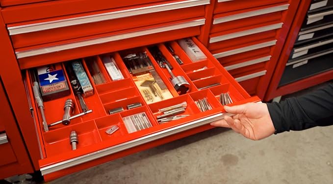 Ernst Manufacturing 10 Compartment Drawer Organizer: Heavy Duty Stackable Tray for Automotive Garage Tool Organization - Low-Profile Toolbox Storage - Nuts and Bolts, Tools, Parts, Easy to Clean - Red