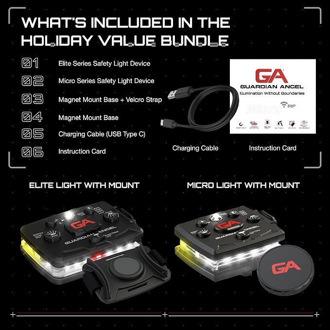 Safety Light Value Bundle (2 Pack) – Elite (White Front & Yellow Rear) + Micro (White Front & Yellow Rear) – Hands-Free LED Flashlights for Construction, Utility, Roadside & Outdoor Safety