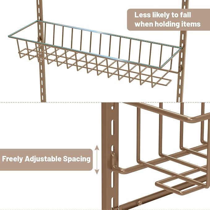 ElegantArray 8-Tier Pantry Door Oragnizer, Over The Door Pantry Organizer Rack and Storage, Hanging Spice Rack Shelves Door, Home Office Laundry Room Bathroom & Kitchen Organization, Brown