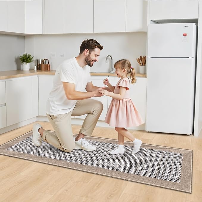 StepRite Kitchen Rugs, Kitchen Mats for Floor, 60"x20" Non-Slip Machine-Washable Kitchen Throw Rug, Absorbent Runner Rugs Office, Sink Standing Desk Mat, Decor Carpet, Khaki