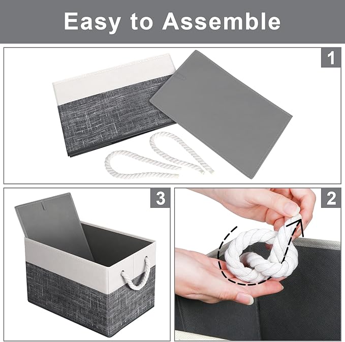Fab totes Storage Bins 4-Pack, Foldable Storage Baskets for Organizing Toys, Books, Shelves, Closet, Large Storage Box with Rope Handles, Sturdy Organizer Bins, White & Black