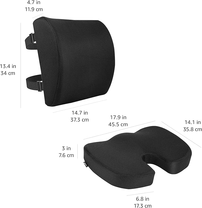 Amazon Basics Comfortable Seat Cushion & Lumbar Support for Office Chairs, Memory Foam with Cooling Gel, Non-Slip, Black