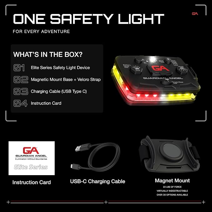 Guardian Angel Elite Series Safety Light - (Red/Yellow Front & Red/Yellow Rear) - Rechargeable, Magnetic, Hands-Free Wearable LED Light for First Responders, Firefighters, Rescue Ops & Industrial PPE