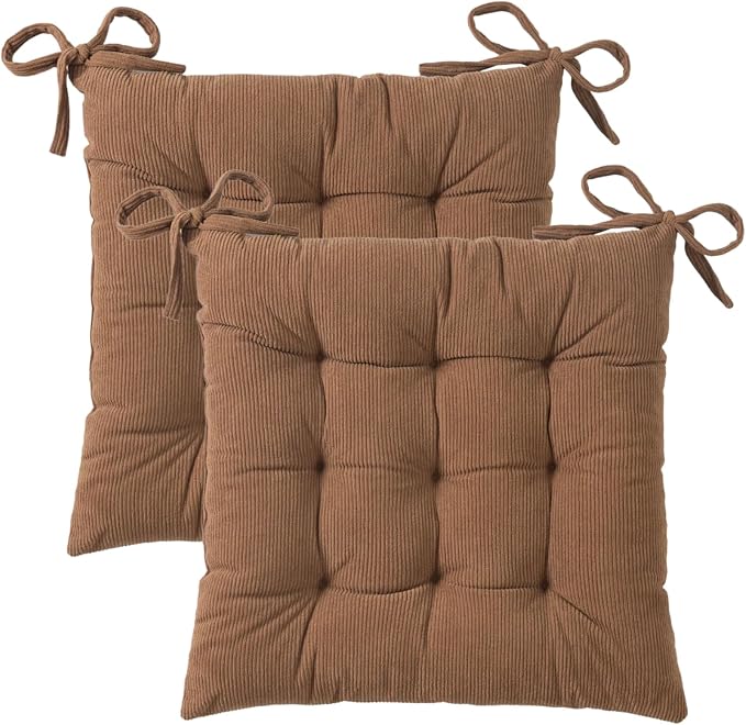 HLOVME Corduroy Chair Cushion with Ties Ultra Soft Warm Floor Cushion for Kids Reading Nook Comfortable Square Seat Cushion for Adult 15.7”x15.7”, Khaki
