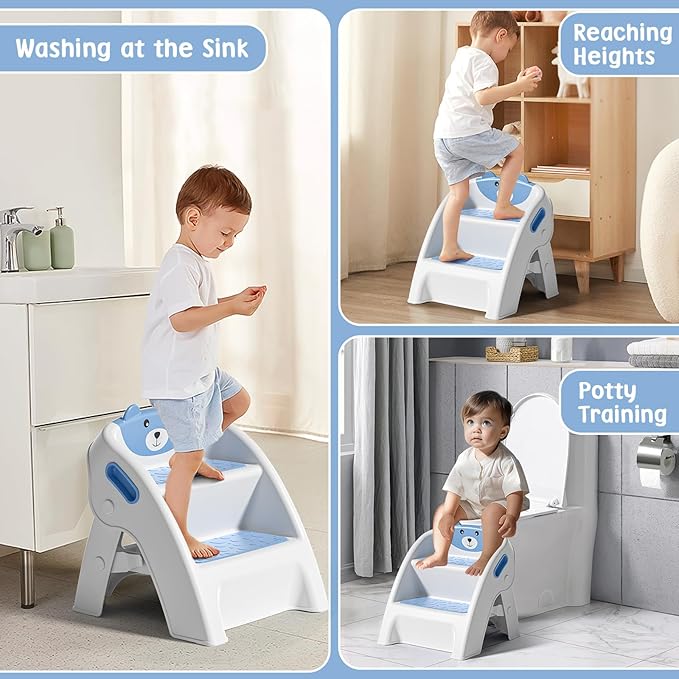 TPN Toddler Step Stool for Bathroom Sink and Potty Training Durable Anti-Slip,Anti-Tip A-Frame,10-Second Assembly, 2-Step Potty Stool with Wide Steps (Light Blue)