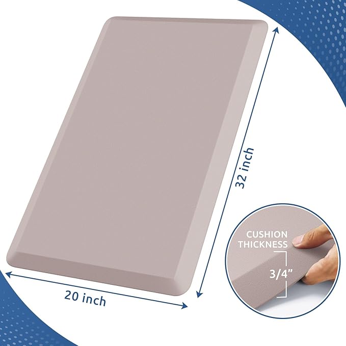 KitchenClouds Kitchen Mat Cushioned Anti Fatigue Rug 20"x32" Water Resistant, Non Slip, Standing and Comfort Desk/Floor Mats for House Sink Office (Khaki)