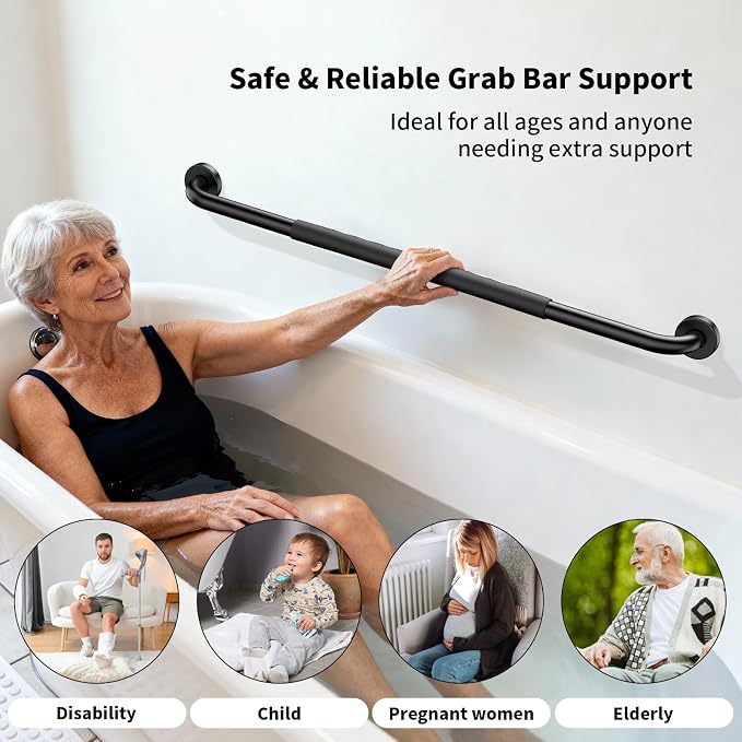 Anti-Slip Grab Bar 32 inch, iMomwee Stainless Steel Black Shower Handrail for Elderly, Wall Mounted Safety Handicap Bars, Balanced Support Handle Bathroom Bar for Senior